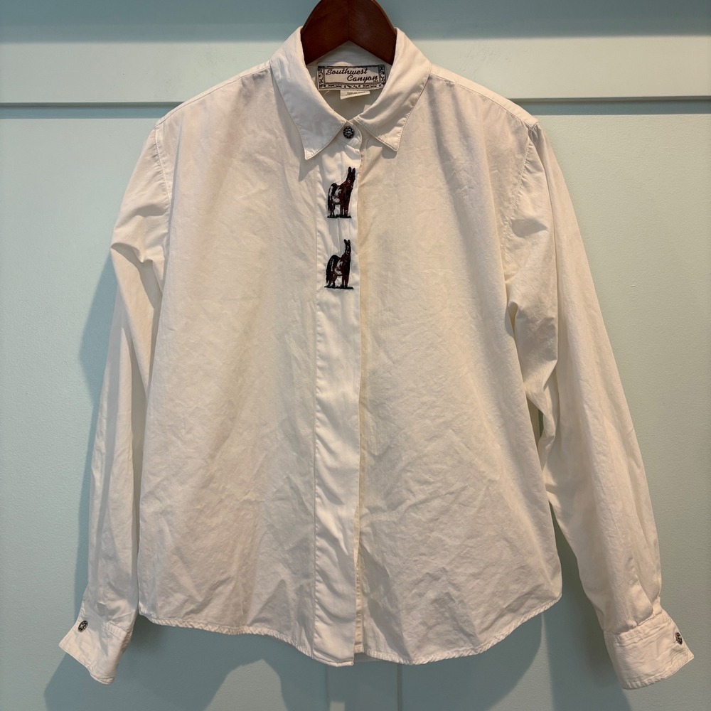 Southwest Canyon Shirt Women M White Western Horse Embroidered Button Equestrian